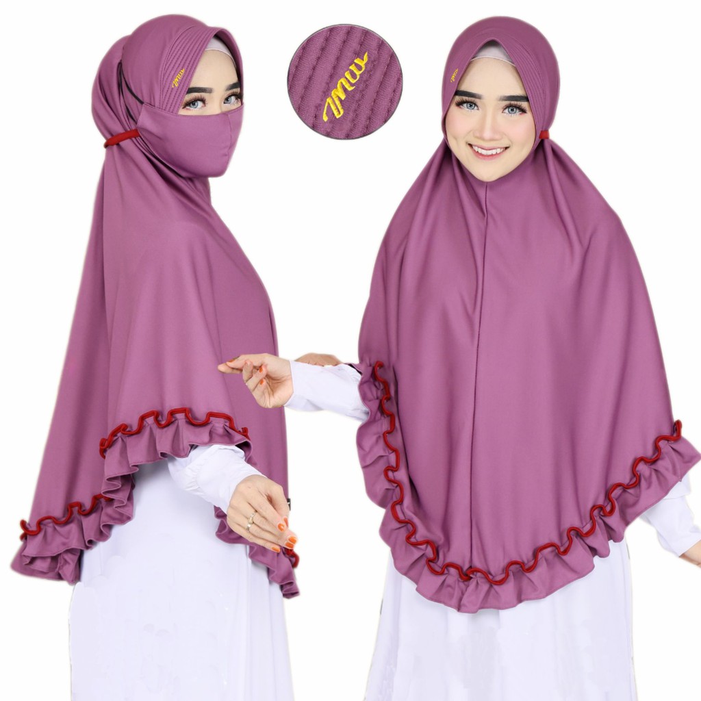 Jilbab Instan Masker Jumbo /Khimar Pet Tali Jersey /Hijab Instan Rempel jilbab Gotik jumbo Terbaru (