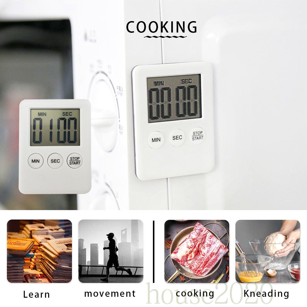 [HOUSE2020]Digital Cooking Timer LCD Display Baking Countdown Alarm Button Operation Kitchen Timer, White