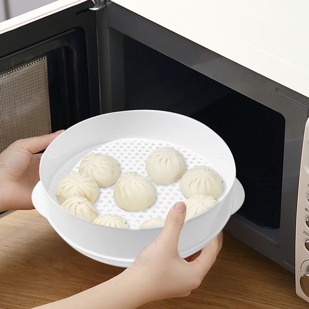 【COD Tangding】Single-Layer Microwave Oven Steamer Plastic Round Steamer Microwave Steamer With Lid Cooking Tool