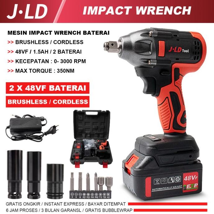 JLD IMPACT WRENCH CORDLESS - MESIN BOR 48V 2 BATERAI JV88 J.LD Tools