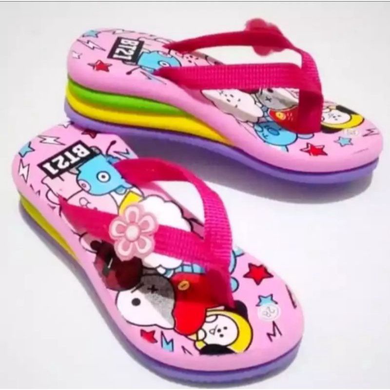 Sandal Anak Wedges BT21 Hak Tinggi Pelangi