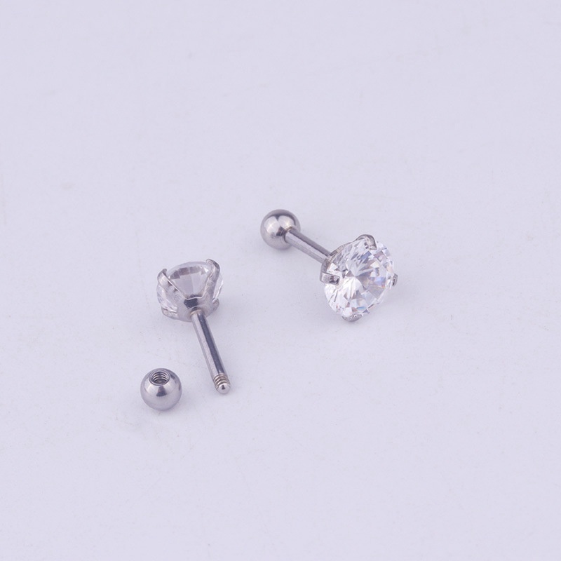 1Piece Surgical Steel Earrings Round Cubic Zirconia Ear Studs Small Stainless Steel Cartilage Earring