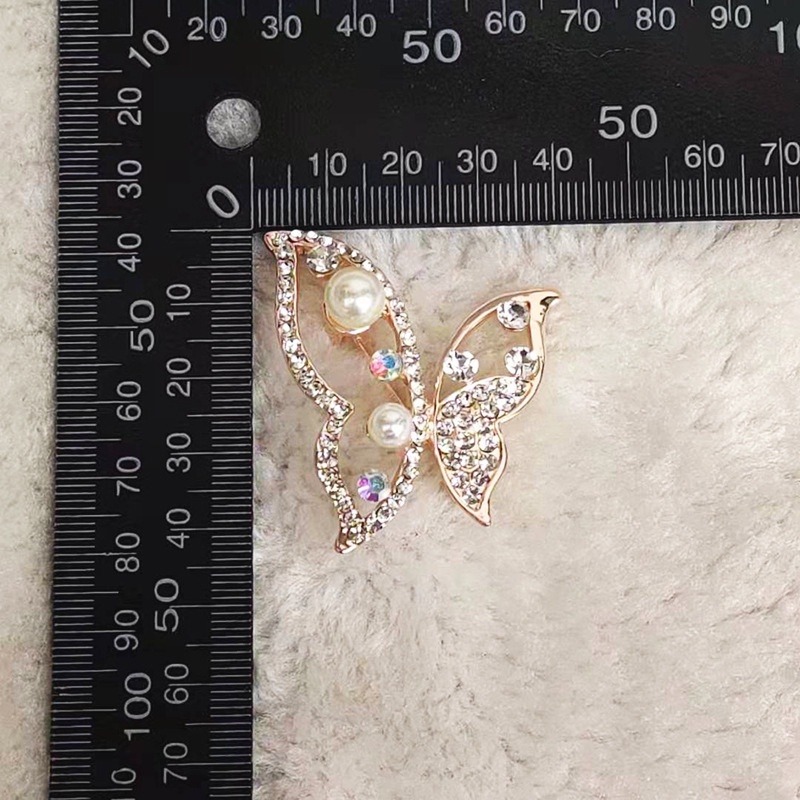 Candy Jewelry Fashion Korean Butterfly Brooches Gold Color Pearl Brooch Pins Rhinestone Breastpin for Women bros hijab-#26