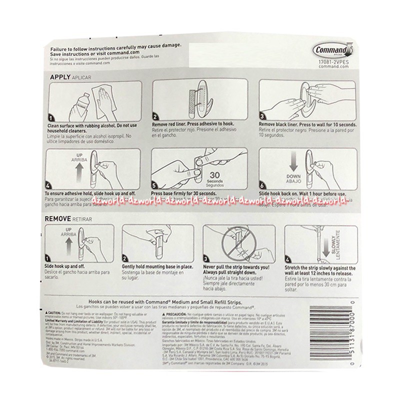 3M Command Medium Small Designer Hooks Alat Tempat Kecil 4pcs