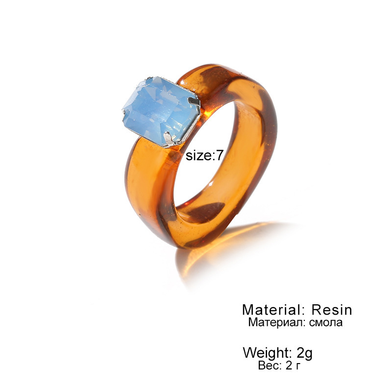 Cincin Jari Telunjuk Bahan Resin Akrilik Transparan Hias Berlian Macaron Untuk Wanita