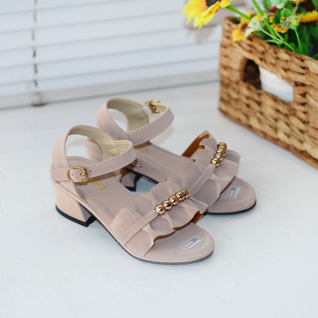 Sandal Sepatu Hak Anak Perempuan 3 cm Heels Motif Mutiara Sendal Pesta Anak Cewe  JSL01