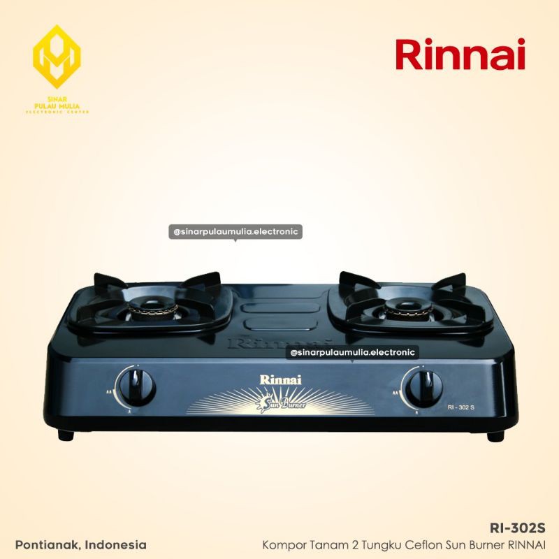 Rinnai Kompor Gas 2 Tungku Ceflon Sun Burner - RI-302S / RI 302S / RI 302 S / RI302S