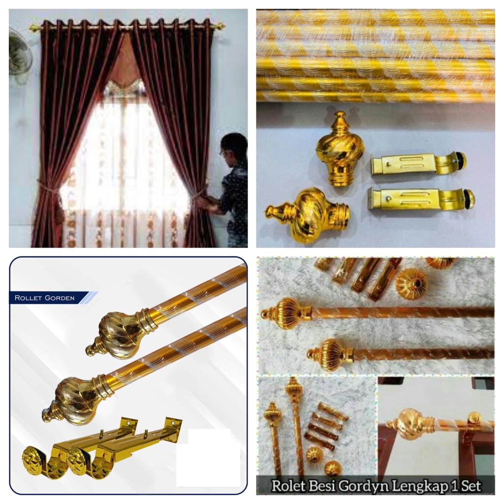 Batang Hordeng 1,5M 2M 1M 75CM  BATANG ROLLET GORDEN SOKA GOLD SILVER ULIR KRISTAL - FULLSET TIANG GORDEN