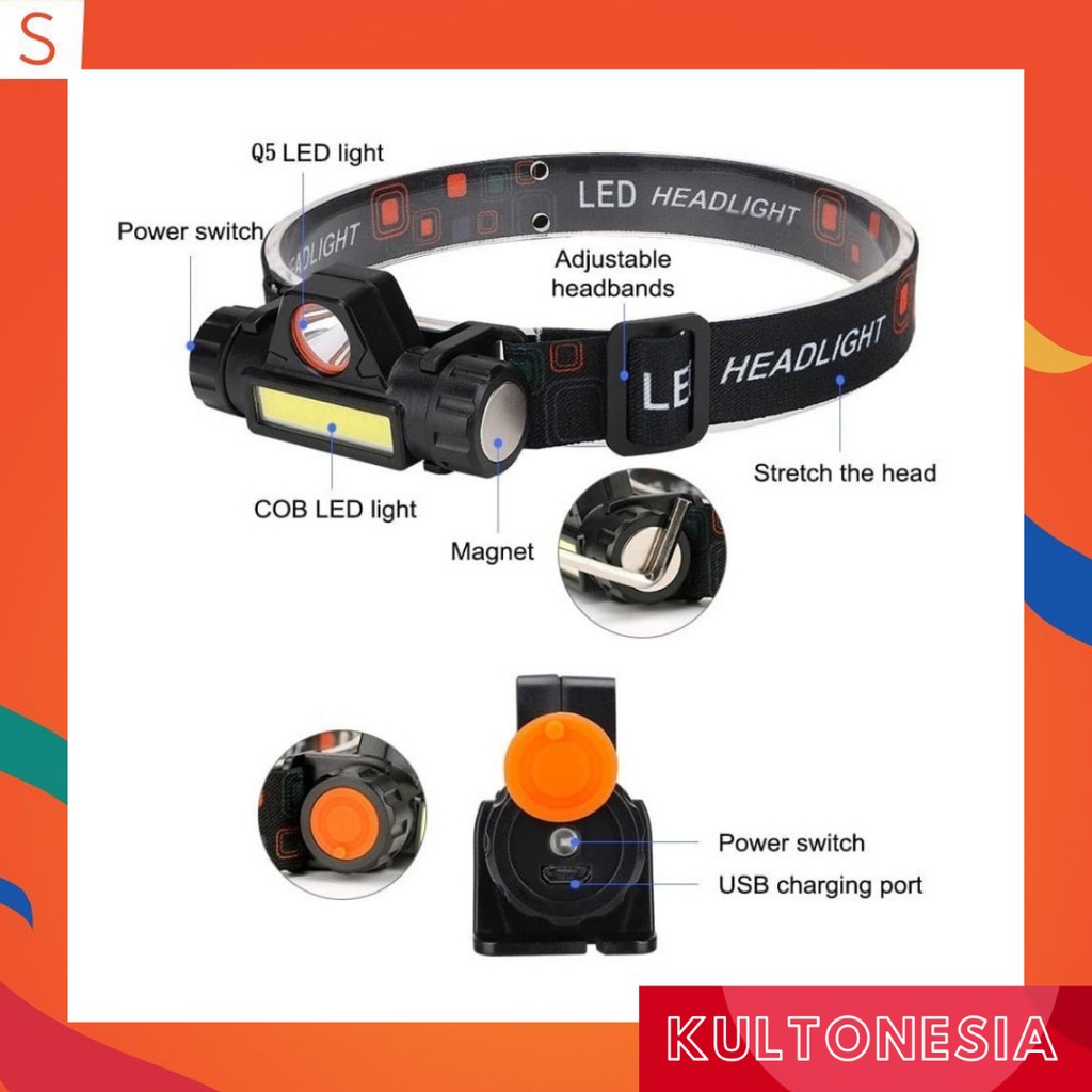 SENTER KEPALA COB MAGNETIC RECHARGER / HEADLAMP SOROT