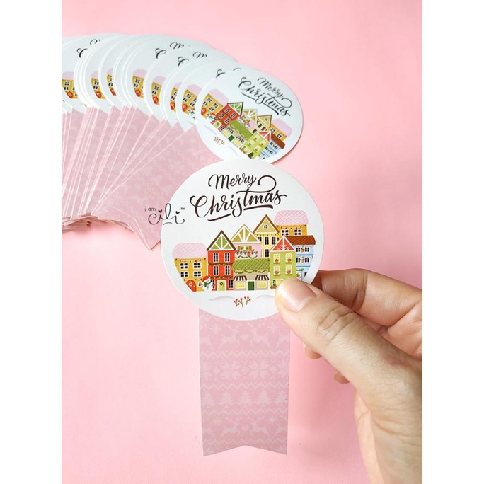 

(SC011) stiker natal christmas gedung untuk toples 500gr (uk 8x15cm)