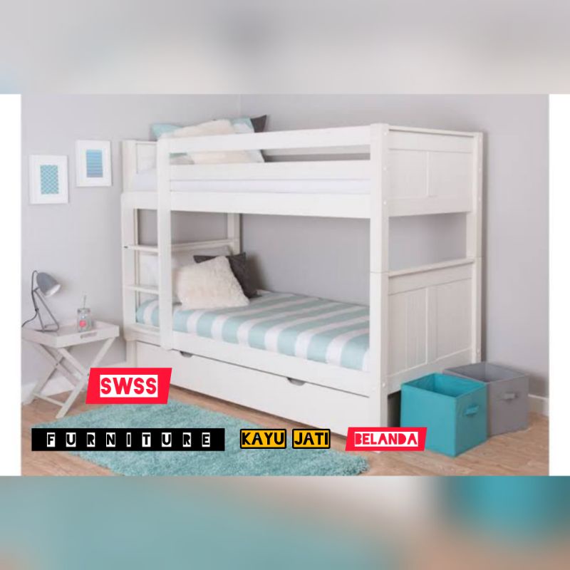TEMPAT TIDUR ANAK 2 SUSUN + SELEDING KASUR DI BAWAH UKURAN 90X200X180