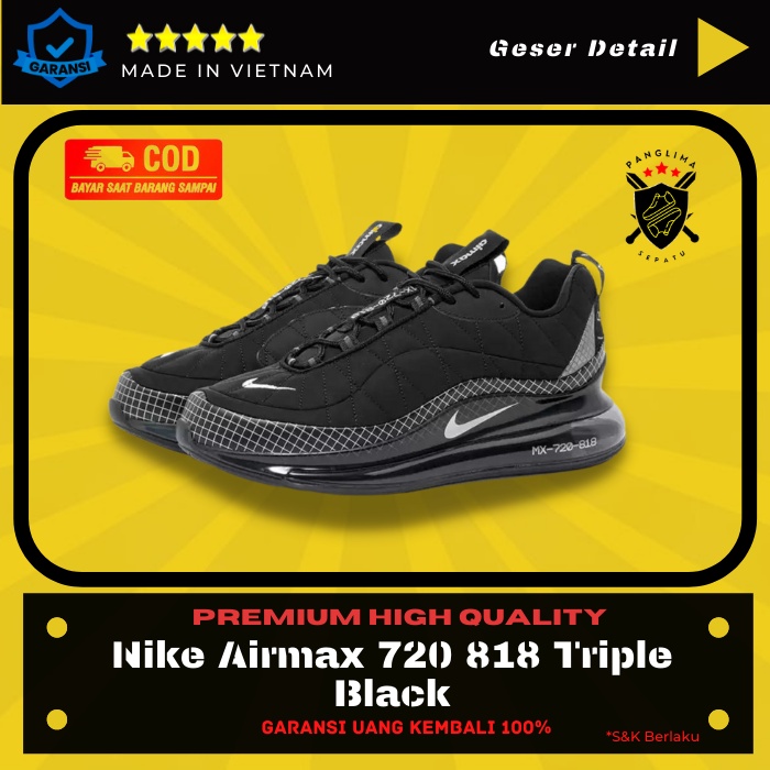 Sepatu Running Nike Airmax 720 818 Triple Black Sneakers Pria Sneaker Olahraga Runing Cowok Import P
