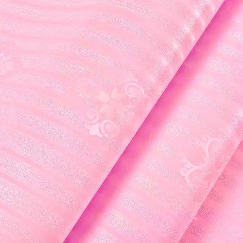 Wallpaper sticker dingding pink polos salur garis timbul batik