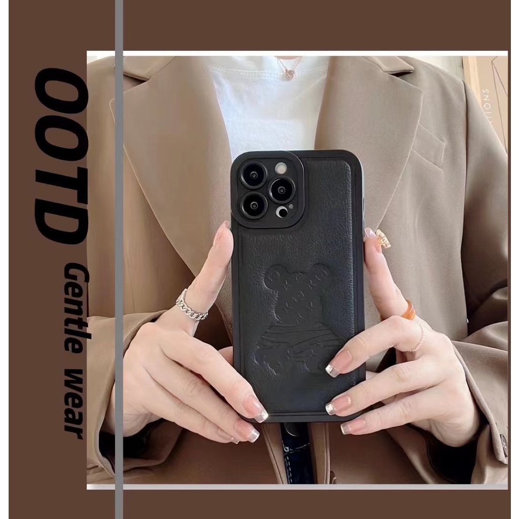 Case Bahan Kulit Motif Beruang Untuk iPhone 13 Pro MAX 12 Pro MAX 11 Pro MAX X XS XR XS MAX 7 Plus 8 Plus