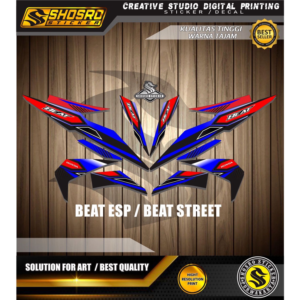 MOTIF DECAL/ LIS STIKER STRIPING VARIASI MOTOR HONDA BEAT ESP/BEAT STRET MOTIF VARIASI HITAM MERAH B