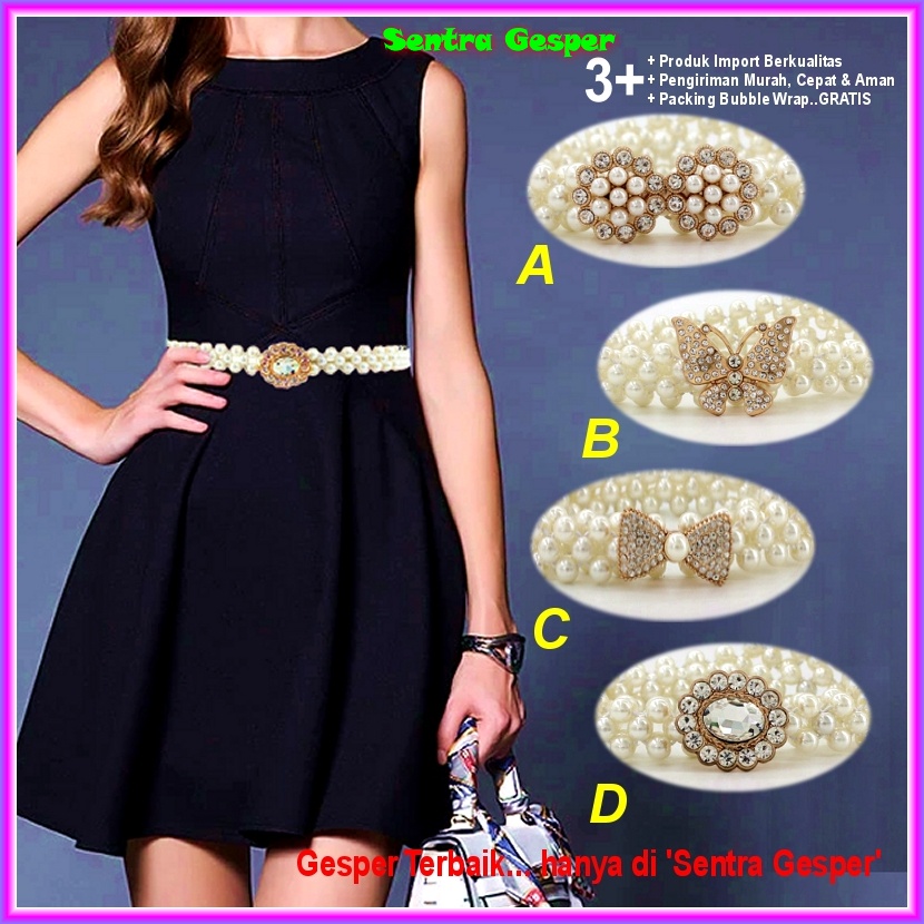 Gesper Belt Ikat Pinggang Sabuk Mutiara Sabuk Wanita Fashion Kekinian Korea Per Elastis Cewek Obi mo