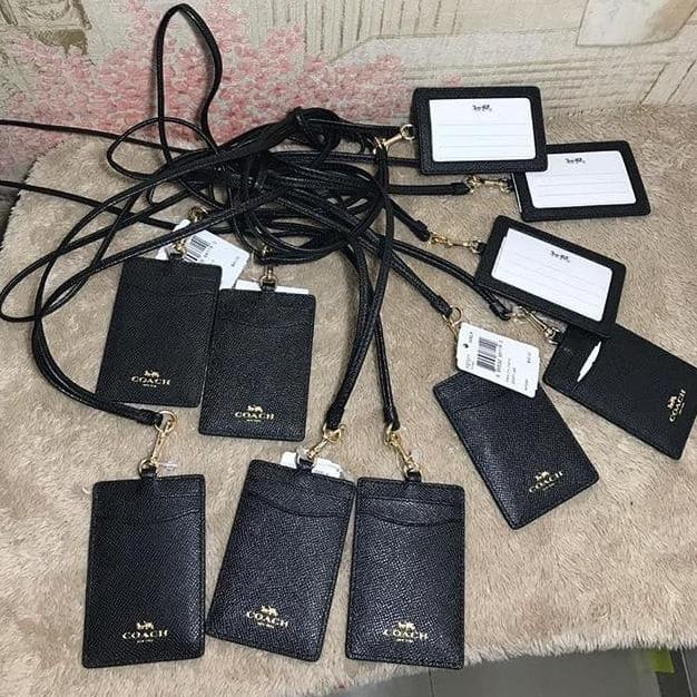 

BISA COD gantungan ID card Coach ID TAG LANYARD Black Full Leather Original PROMOKode 2151