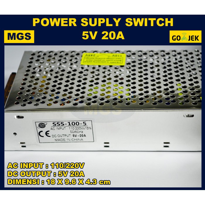 Adaptor 5V 20A Power Supply Switching LED Jaring 20 Ampere 5 Volt DC