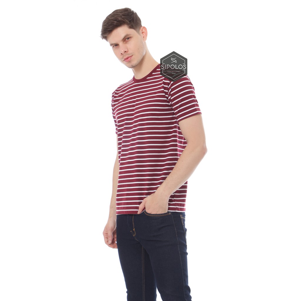  KAOS  STRIPE BELANG  LENGAN  PENDEK DAN PANJANG  MAROON PUTIH 
