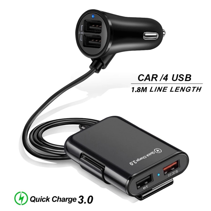 Casan Mobil Hp Car Charger Fast Charging 4 Port USB Quick Charger 3.0