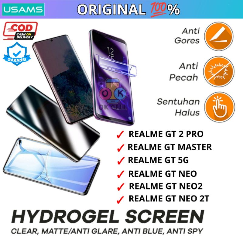 USAMS Hydrogel Anti Gores Blue Light Matte Spy Glare Realme GT Neo Neo2 T Master Full Layar Screen