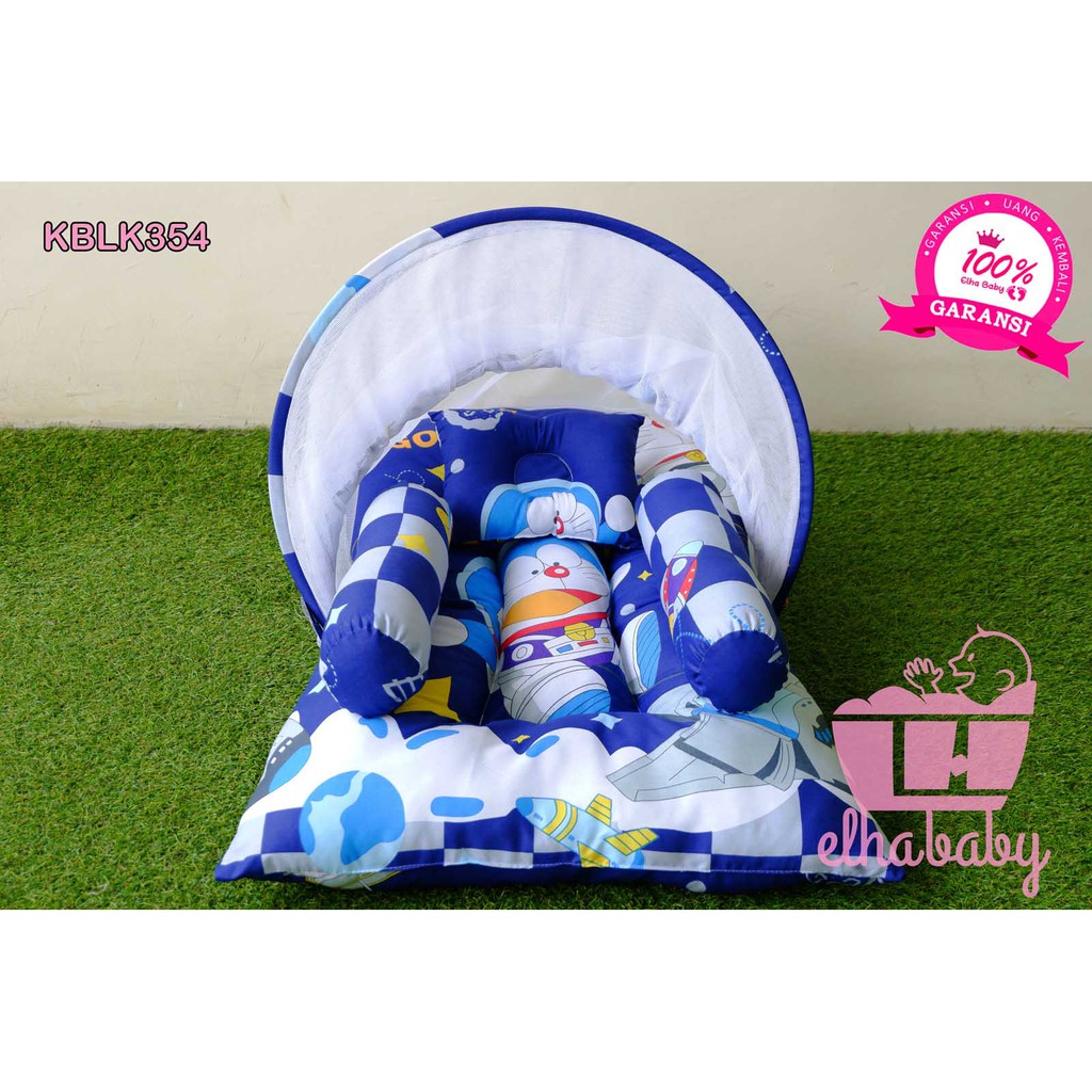 Elhababy Kasur Bayi Lipat Kelambu / Set Tempat Tidur Bayi / Kado Bayi Baru Lahir / MOTIF COWOK