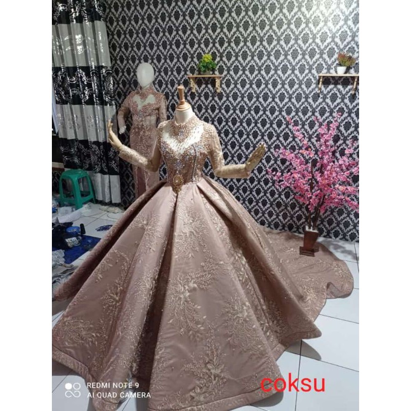 READY TERMURAH LILY GAUN PENGANTIN  AKAD BALLGOWN MEKAR GAUN PENGANTIN MODERN EKOR PANJANG