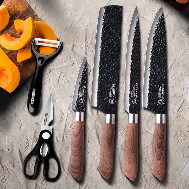 VISHAL 6Pcs PISAU SET KNIFE DIAMOND Tajam Knife Diamond Set 6in1 Pegangan Serat Kayu Pisau Dapur Set Stainless VS-1848