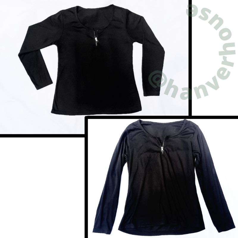 [SALE] Kaos Hitam Lengan panjang detail Zipper