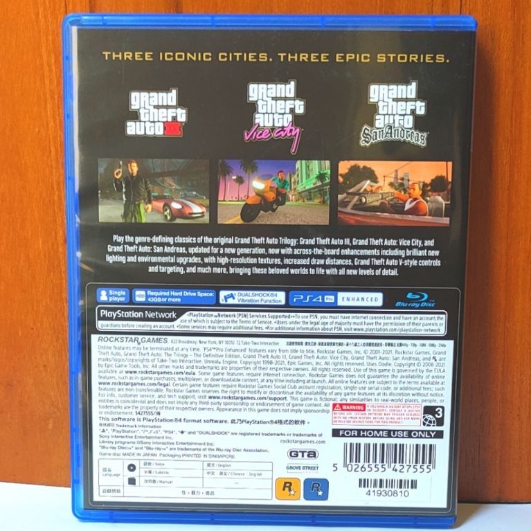GTA Trilogy The Definitive Edition PS4 Kaset GTA The Trilogy Playstation PS 4 5 CD BD Game Games Grand Theft Auto Trilogy Terbaru GTA 1 2 3 4 5 PS4 PS5 region 3 reg asia