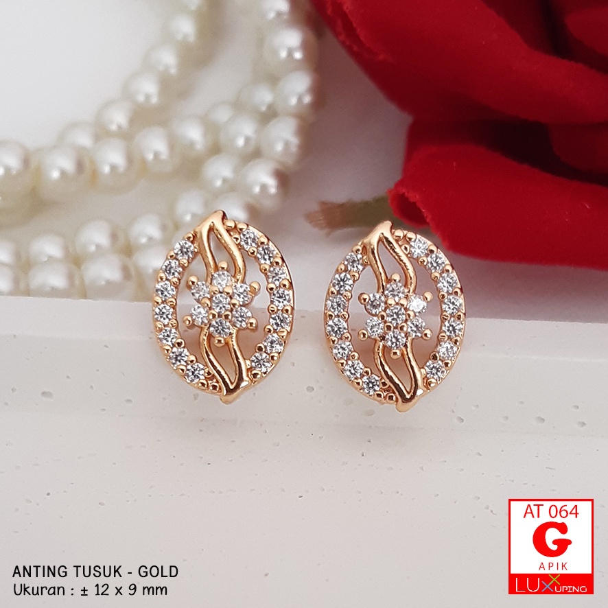 AT 064 Anting Tusuk Dewasa  Model Kupu Full Mata Zirkon Perhiasan Wanita Lapis Emas Imitasi Giwang Emas Xuping Set Luxx Xuping