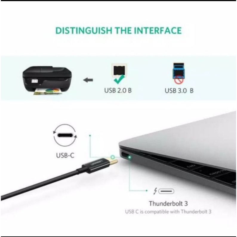 Ugreen Kabel Printer Type C to Usb 2.0 Type B Original - Kabel Scanner / Printer Usb C