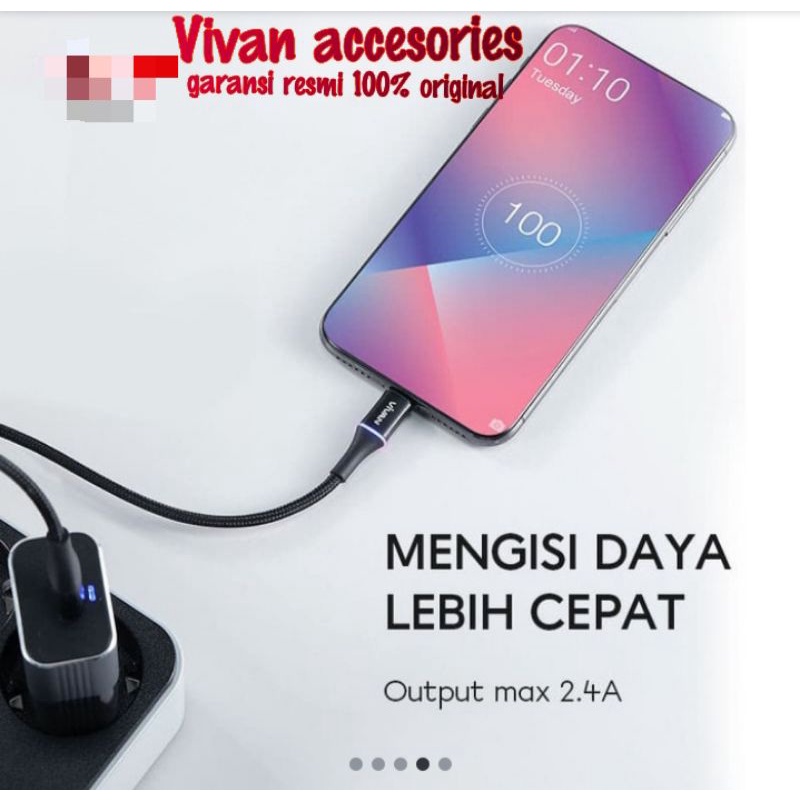 VIVAN Kabel Data VDM100 2.4A DAta Kabel Micro USB Android 1M LED Light Quick Charge Garansi Original