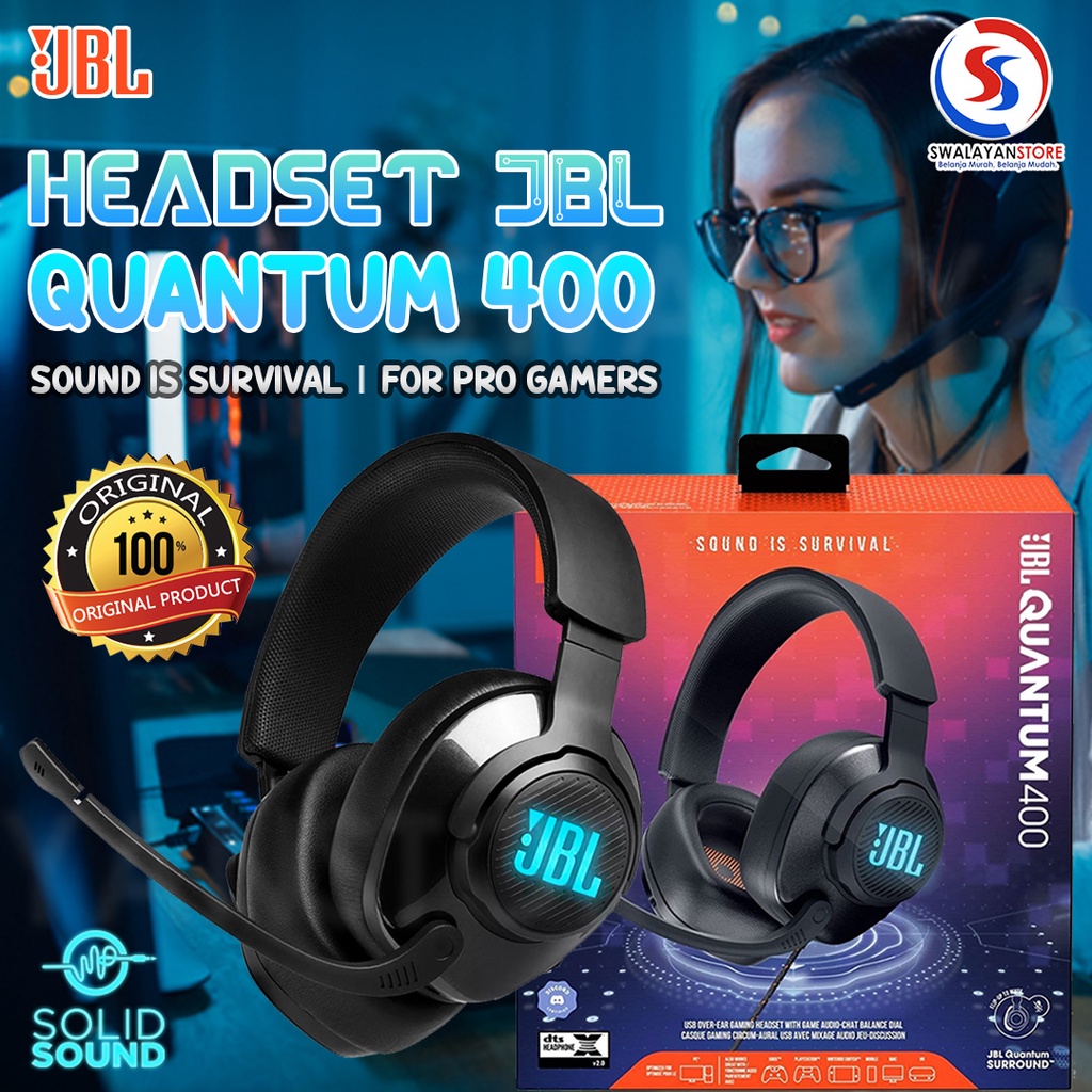 JBL Quantum 400 Wired Over-Ear Gaming Headset with RGB - Garansi Resmi