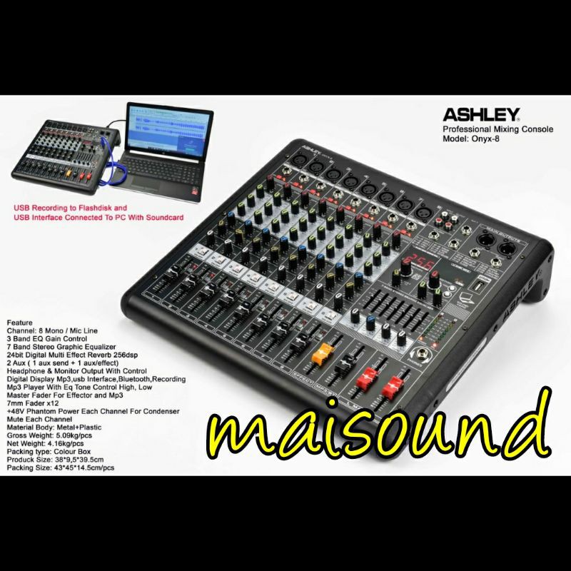 MIXER AUDIO ASHLEY ONYX 8 CHANNEL MIXER ASHLEY ONYX8 USB INTERFACE ORI