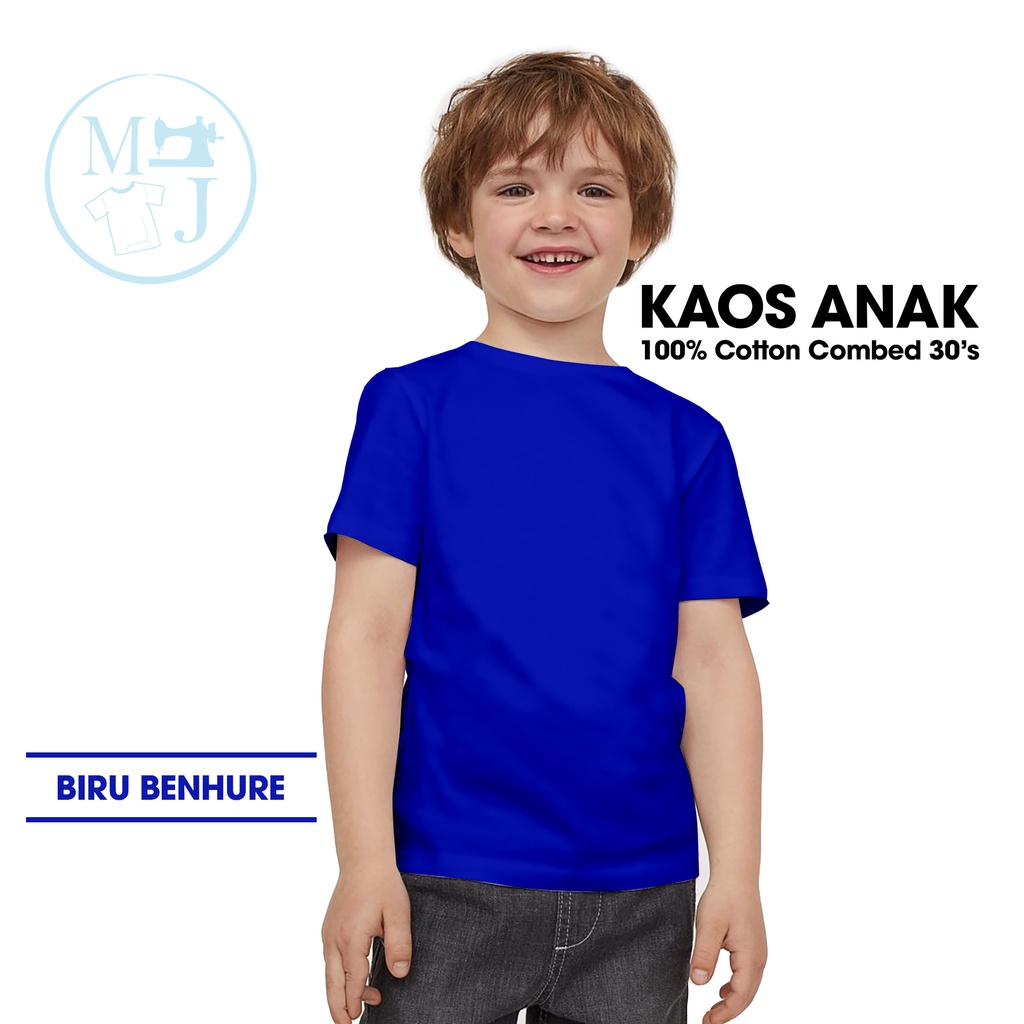 Kaos polos biru benhure / Fashion anak / Kaos polos anak combed 30s /  Kaos anak murah / Kaos anak biru benhure