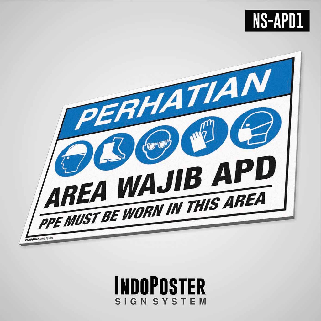 

Safety Sign Rambu K3 PVC ANSI Perhatian Area Wajib APD Alat Pelindung Diri PPE Must Be Worn In This Area Helmet Shoes Goggles Gloves Masker