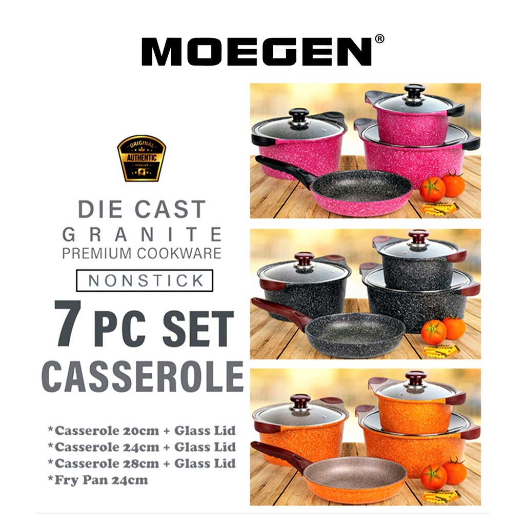 Moegen Germany 7pcs Granite Series Casserole n Fry Pan Anti Lengket Original