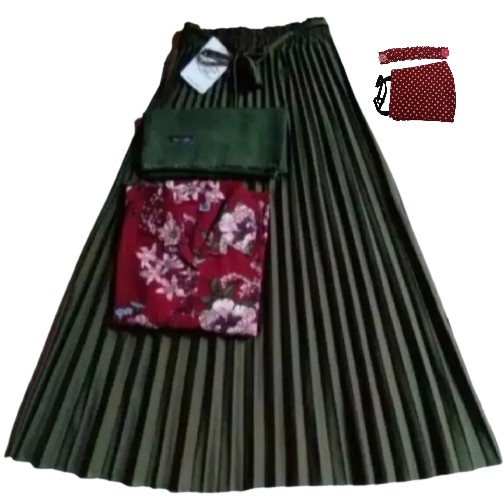 one set setelan rok plisket kemeja hijab fashion wanita murah kekinian / setelan wanita muslim /set