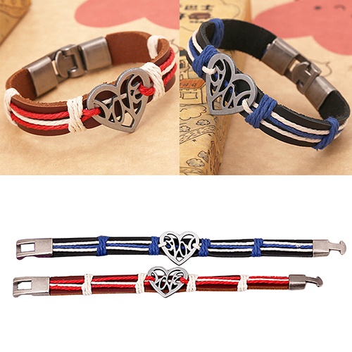 Hu Hu Hu Hu Hu Alat Bantu Pasang Kacamata♡ Gelang Tangan Strap Kulit Kepang Multi Layer Liontin Hati Hollow Bahan Alloy Untuk Wanita
