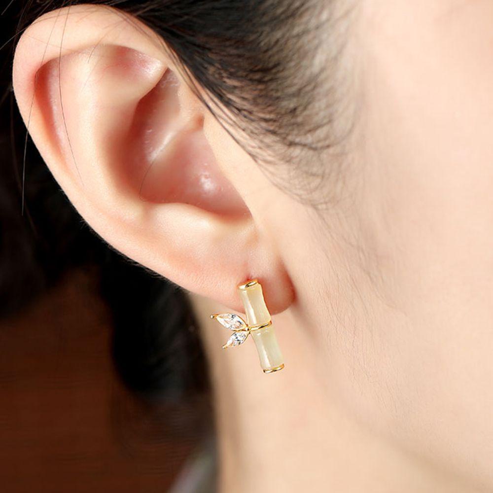 Mxbeauty Anting Asparagus Kuno Mini Peri Hetian Giok Retro Zirkon Vintage Anting Gaya Cina