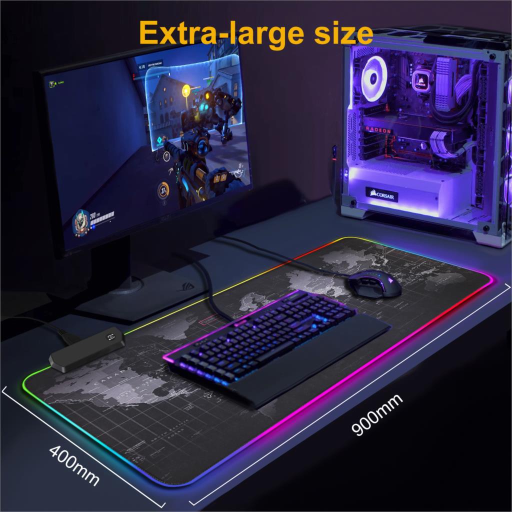 BISA COD Mousepad Gaming Mouse Pad Glowing RGB LED - Gaming Mouse Pad XL Peta Dunia + LED RGB 400 x 900 mm - High Precision 300 x 780 x 4 mm - ALAS MOUSE Desk Mat Anti Slip RGB Glowing LED