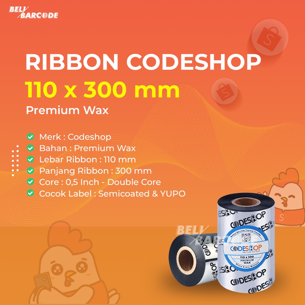 CODESHOP PREMIUM WAX 110 X 300 METER RIBBON BARCODE LABEL