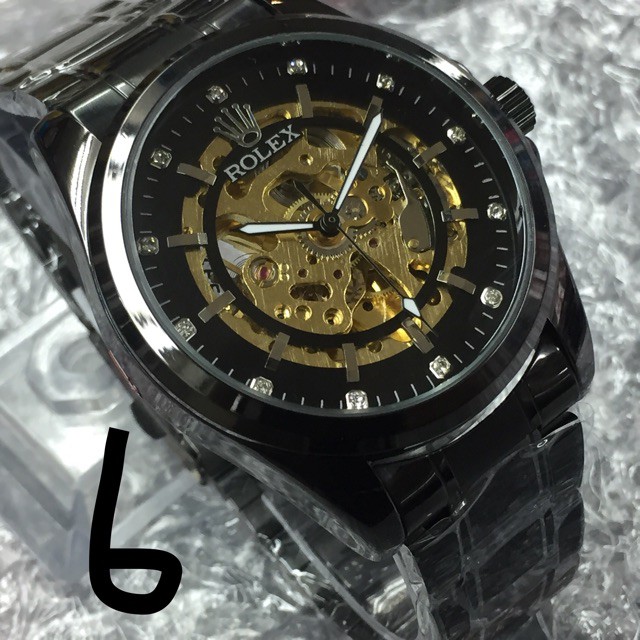 Jam Tangan Rolex Pria | Skeleton Chain | Rantai | Automatic | Otomatis | Romawi A Hitam | Fullblack