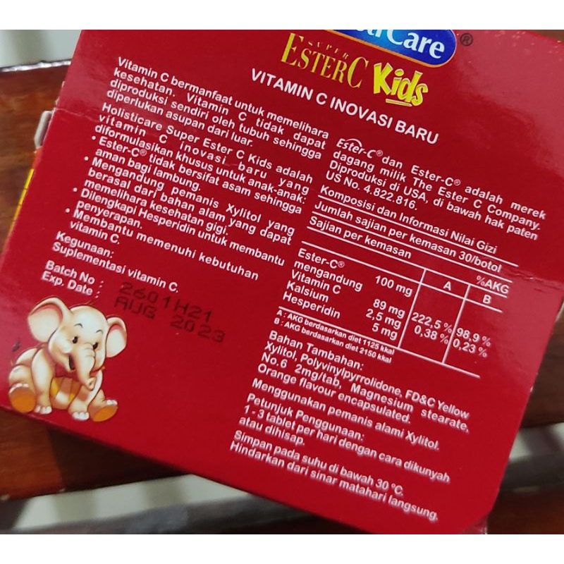 Holisti Care Ester C KIDS / 30 Tablet HISAP / RASA JERUK / MENGANDUNG XYLITOL KESEHATAN GIGI