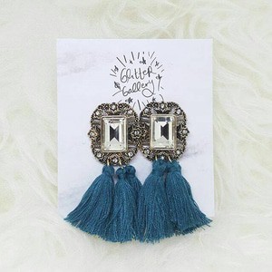 RENEE - ANTING TASSEL HIJAU TOSCA / TEAL + KRISTAL PUTIH IMPORT MURAH