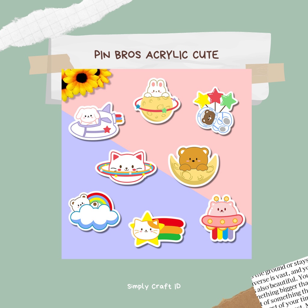 Simply Craft ID - PIN BROS AKRILIK CUTE /CUTE ARYCLIC BROS / KOREA KARTUN PUPPY BEAR LUCU / JEPITAN TAS