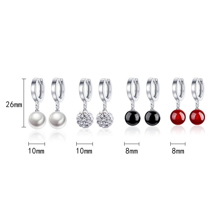 925 Sterling Perak Perempuan Anting-Anting Hitam dan Merah Batu Akik Putri Bola Anting-Anting Fashion Ornamen