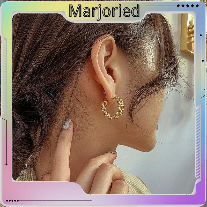 Anting Stud Model Rantai Rongga Bahan Logam Gaya Retro-MJD