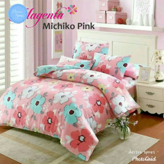 Kain sprei motif michiko Pink